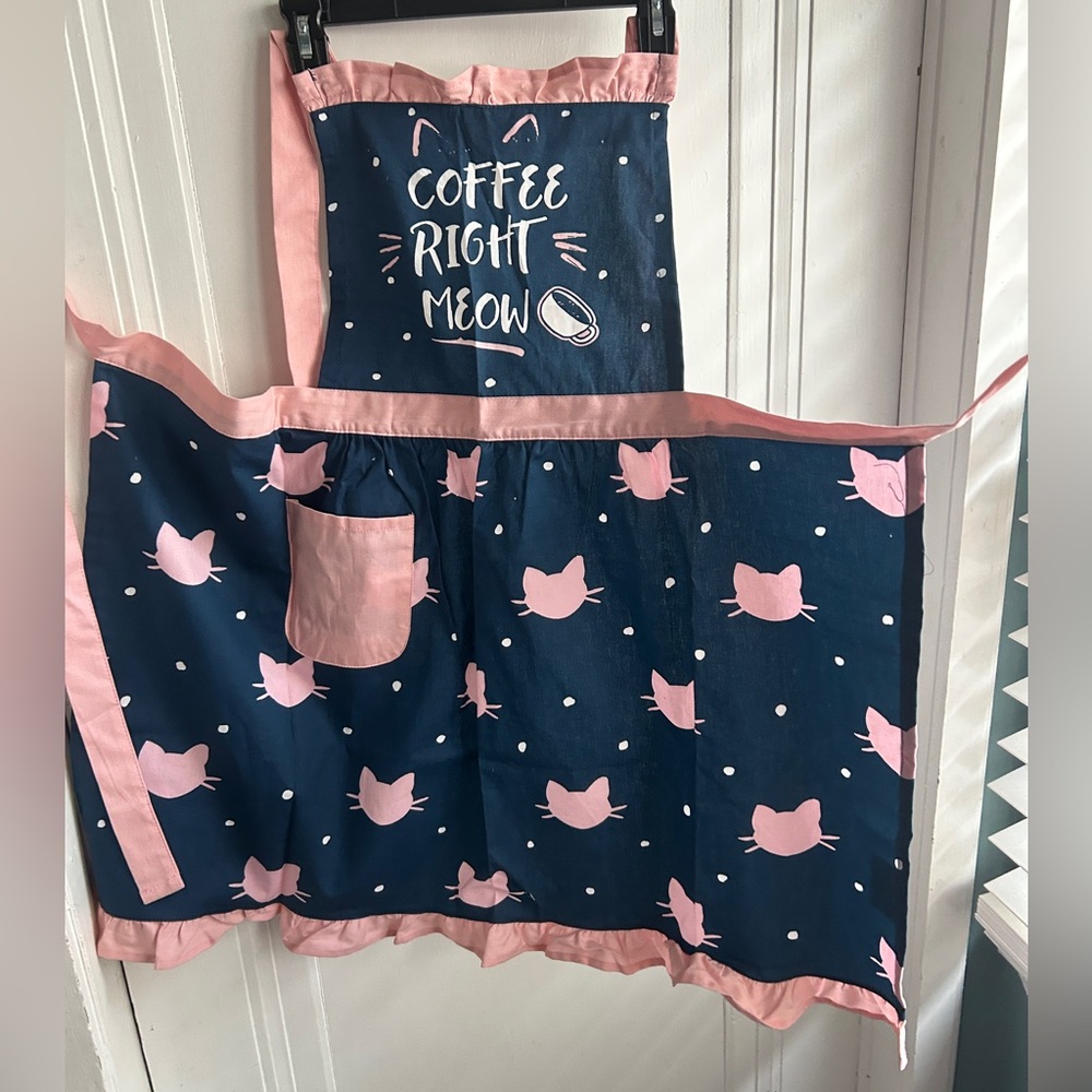 Cat-Themed Navy and Pink Apron Set